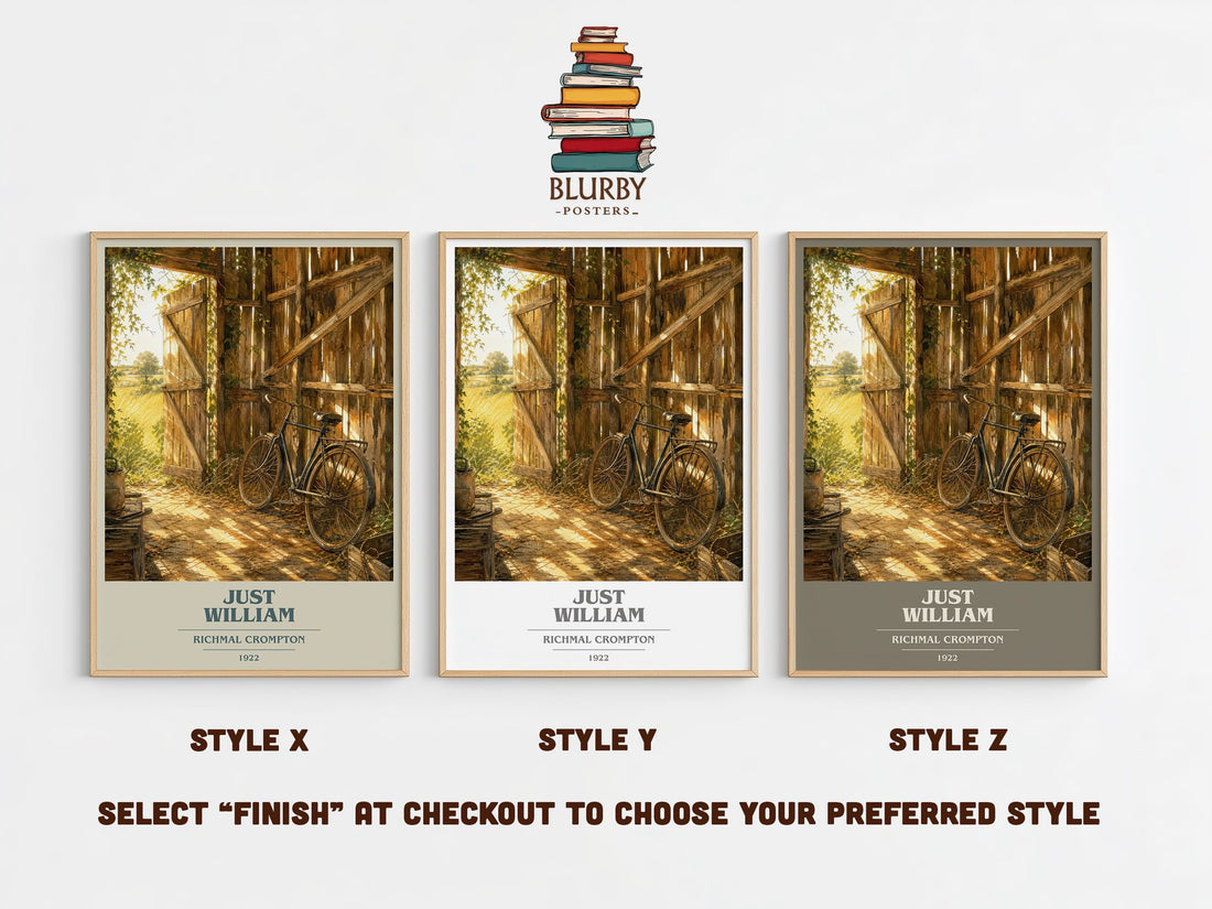 Just William book cover print in frame leaning in hallway – childrens wall art (mockup)