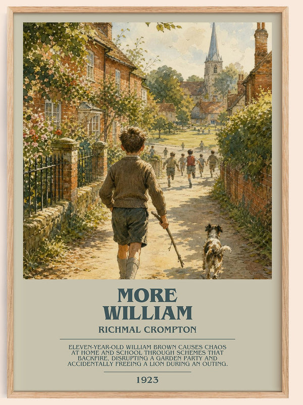 More William bookish book poster by Richmal Crompton – framed literary art print