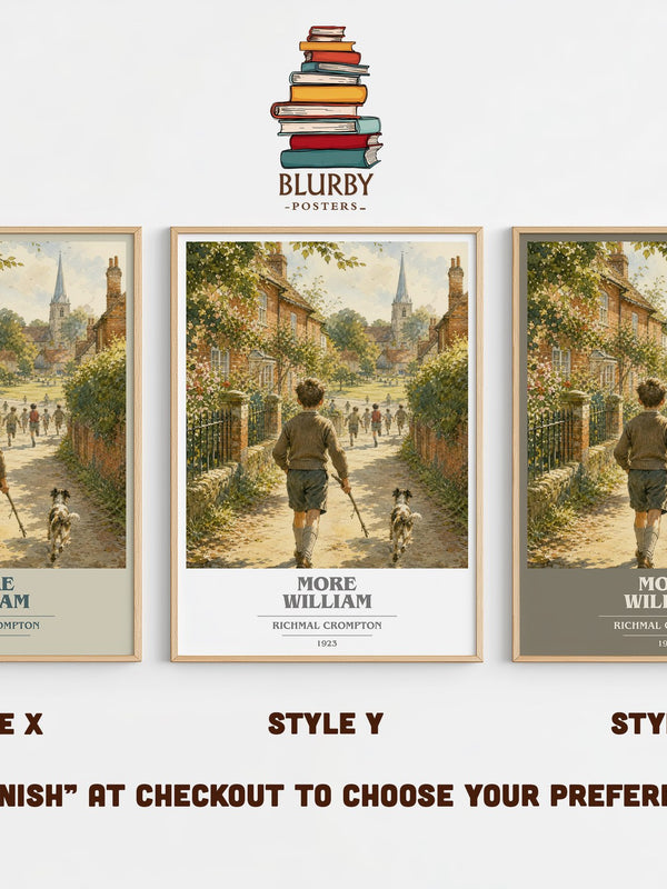 More William book cover print in frame leaning in hallway – childrens wall art