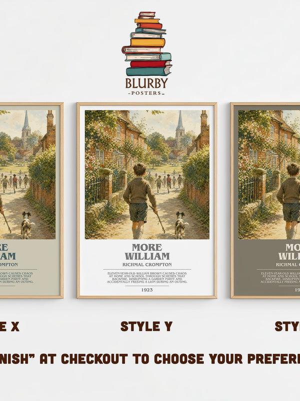 More William bookish print in frame leaning in hallway – childrens wall art