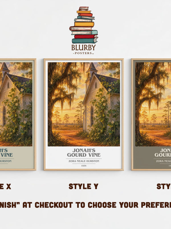 Jonah's Gourd Vine book cover print in frame leaning in hallway – literary fiction wall art