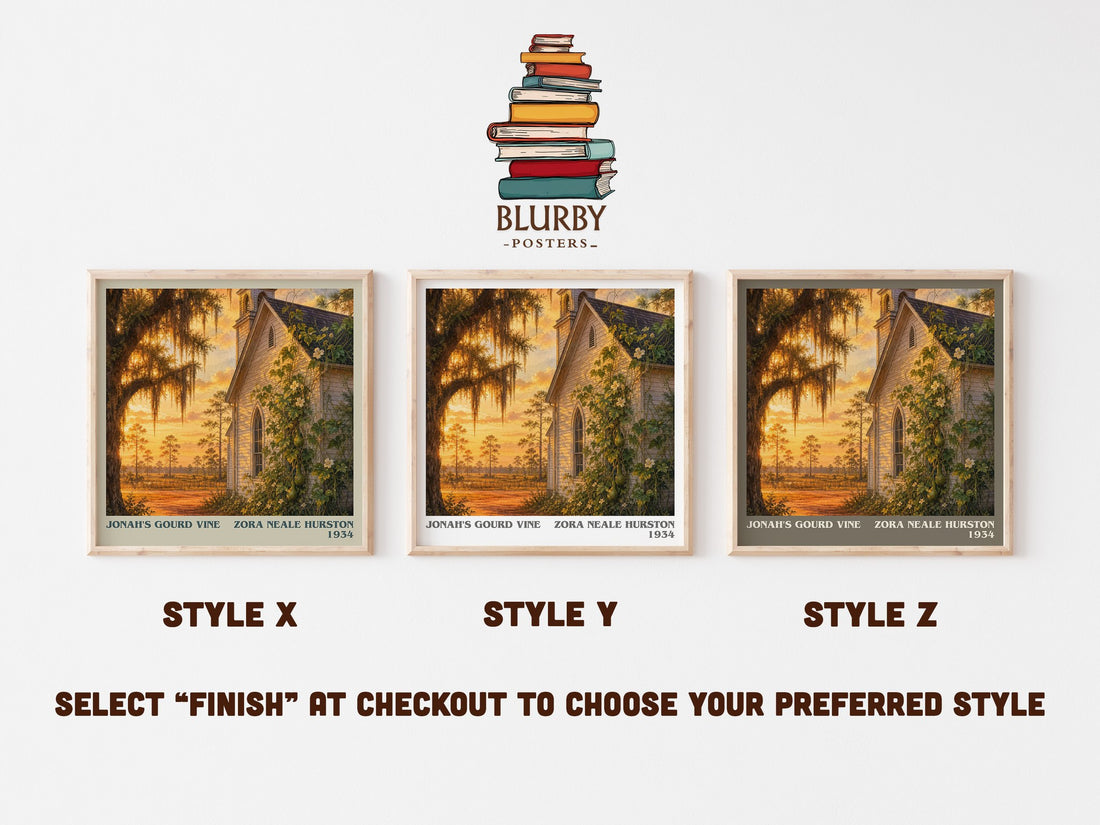 Jonah's Gourd Vine literary print in frame leaning in hallway – literary fiction wall art (mockup)