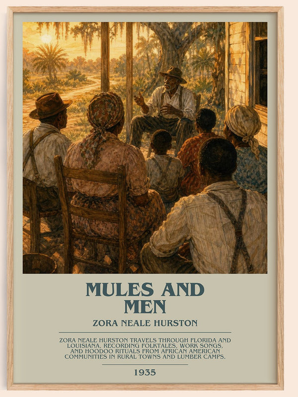 Mules and Men bookish book poster by Zora Neale Hurston – framed literary art print