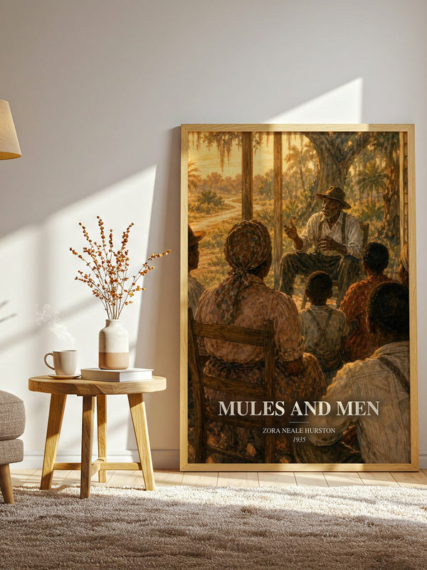 Mules and Men watercolour print in frame leaning in hallway – non fiction wall art