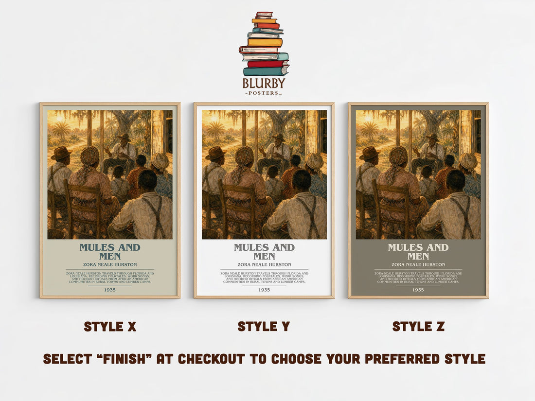 Mules and Men bookish print in frame leaning in hallway – non fiction wall art (mockup)