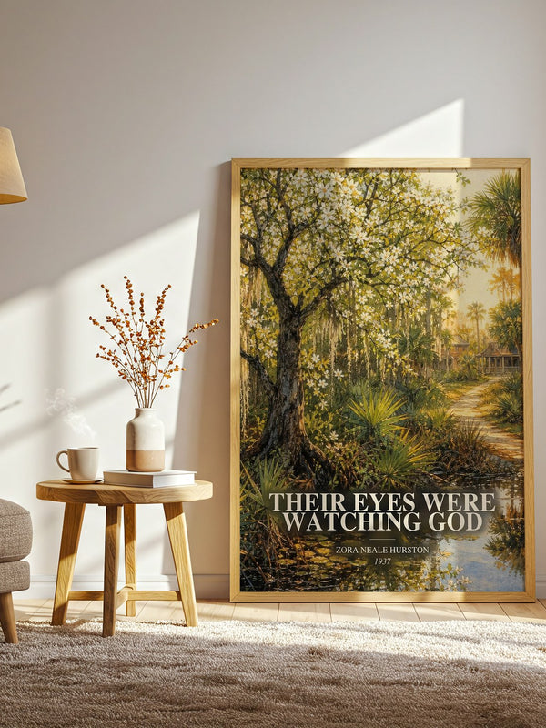 Their Eyes Were Watching God watercolour print in frame leaning in hallway – literary fiction wall art