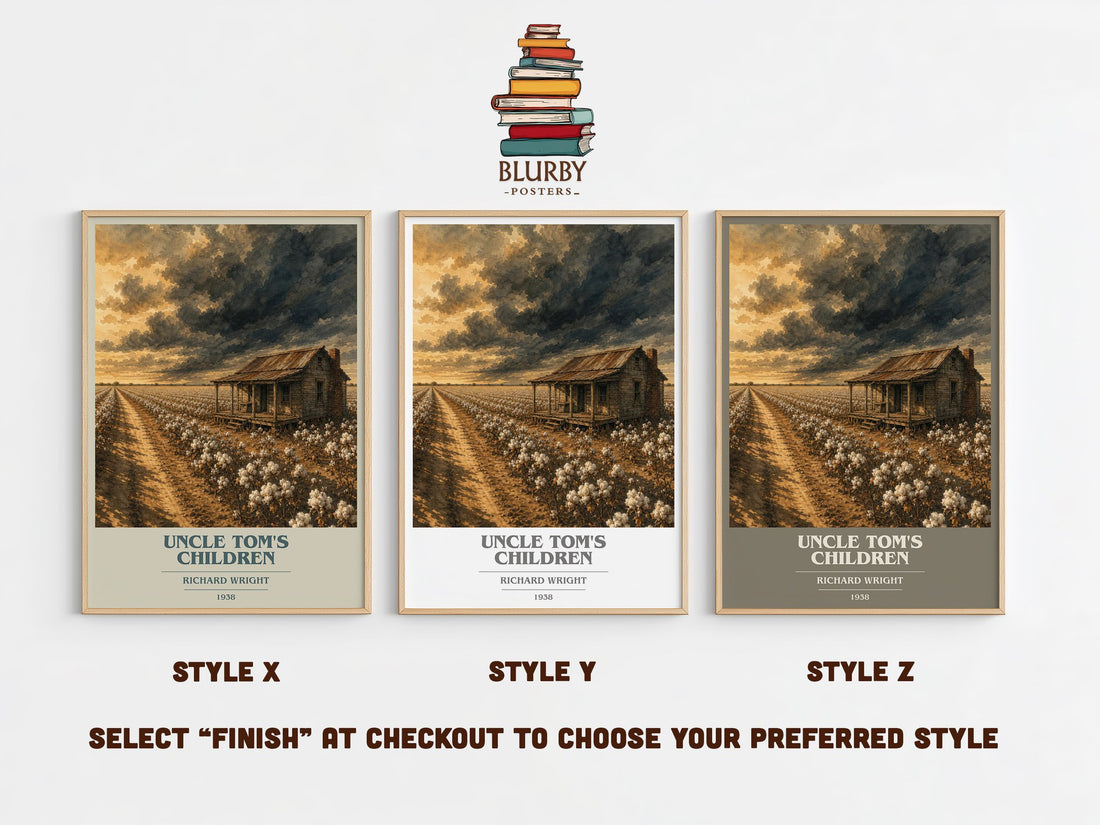Uncle Tom's Children book cover print in frame leaning in hallway – literary fiction wall art (mockup)