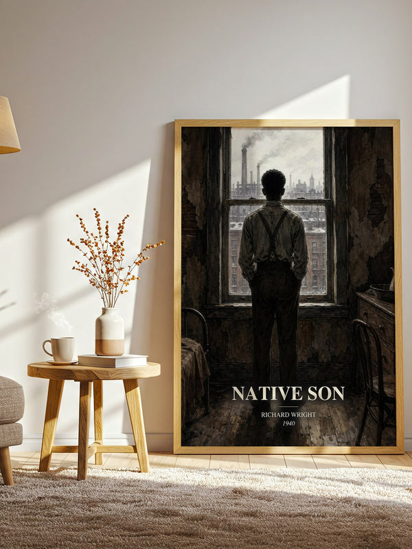 Native Son watercolour print in frame leaning in hallway – literary fiction wall art