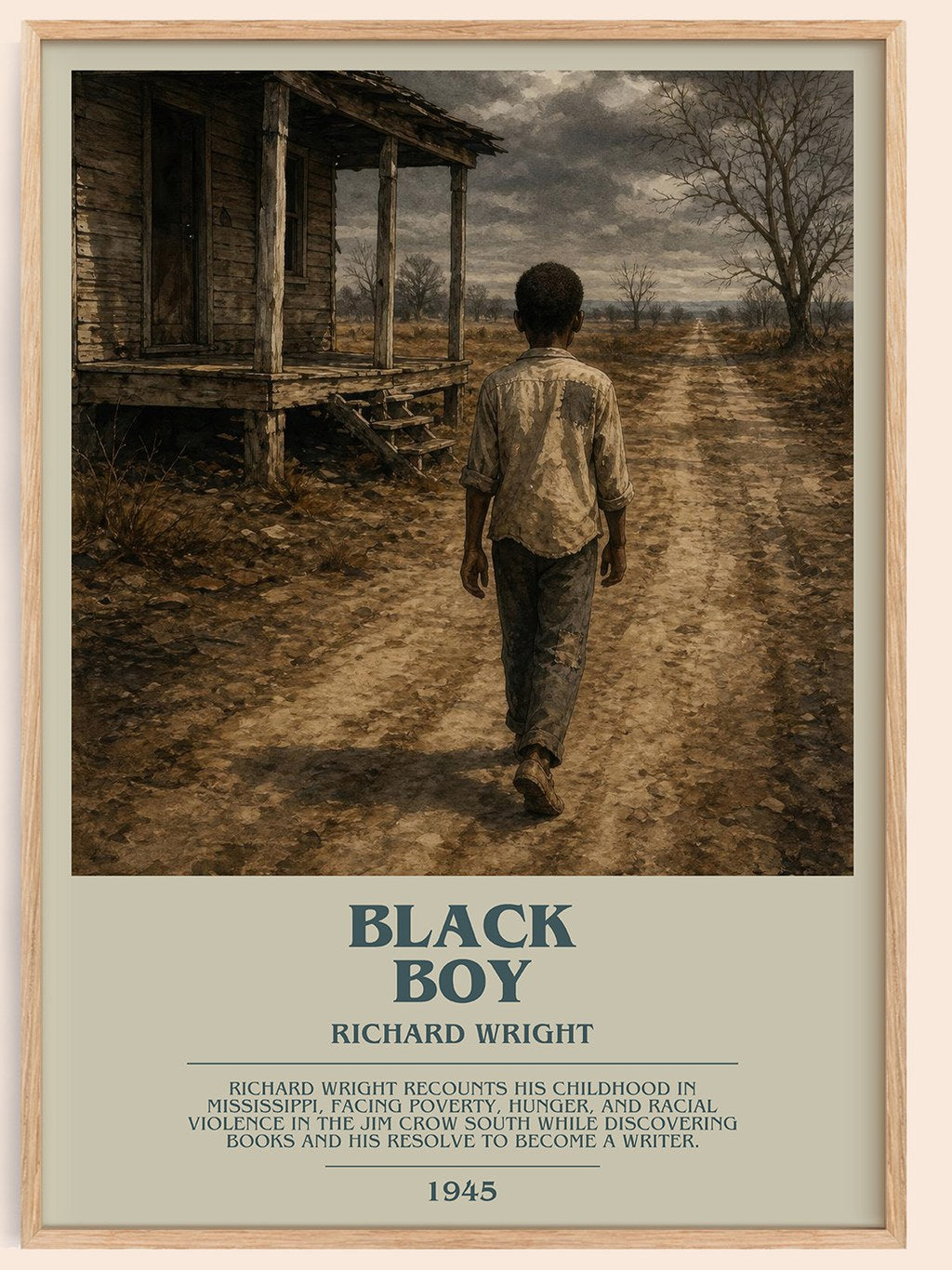 Black Boy bookish book poster by Richard Wright – framed literary art print