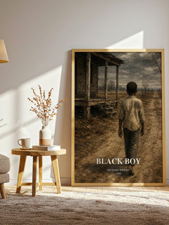 Black Boy watercolour print in frame leaning in hallway – memoir wall art