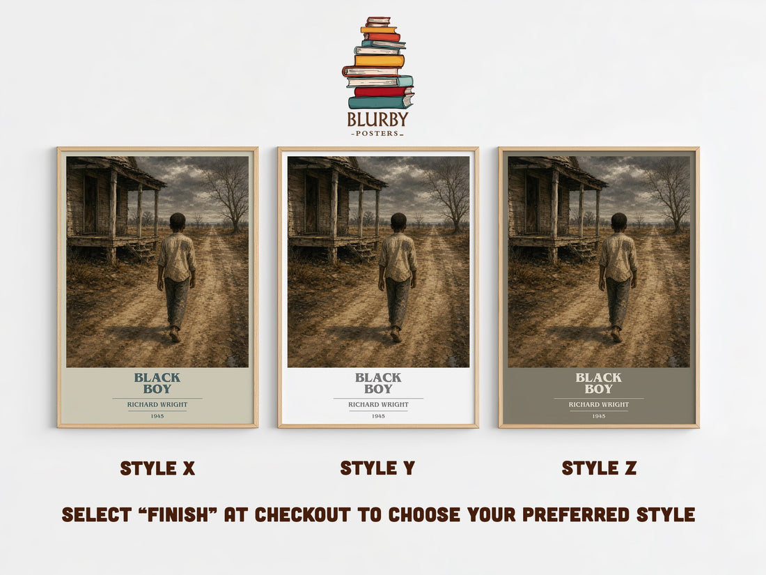 Black Boy book cover print in frame leaning in hallway – memoir wall art (mockup)