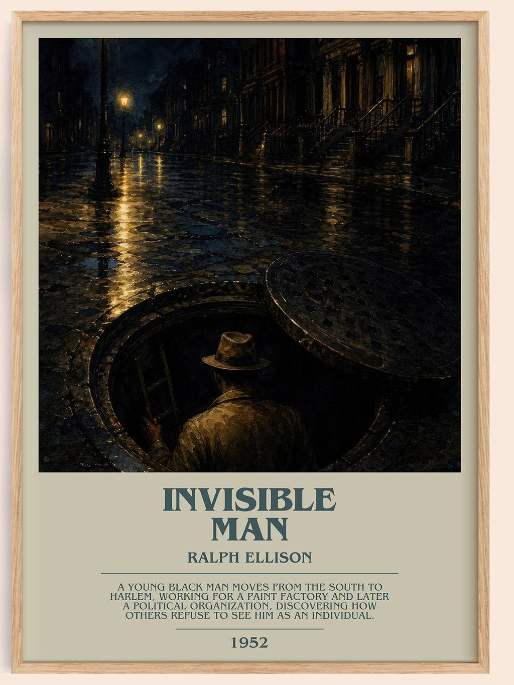 Invisible Man bookish book poster by Ralph Ellison – framed literary art print