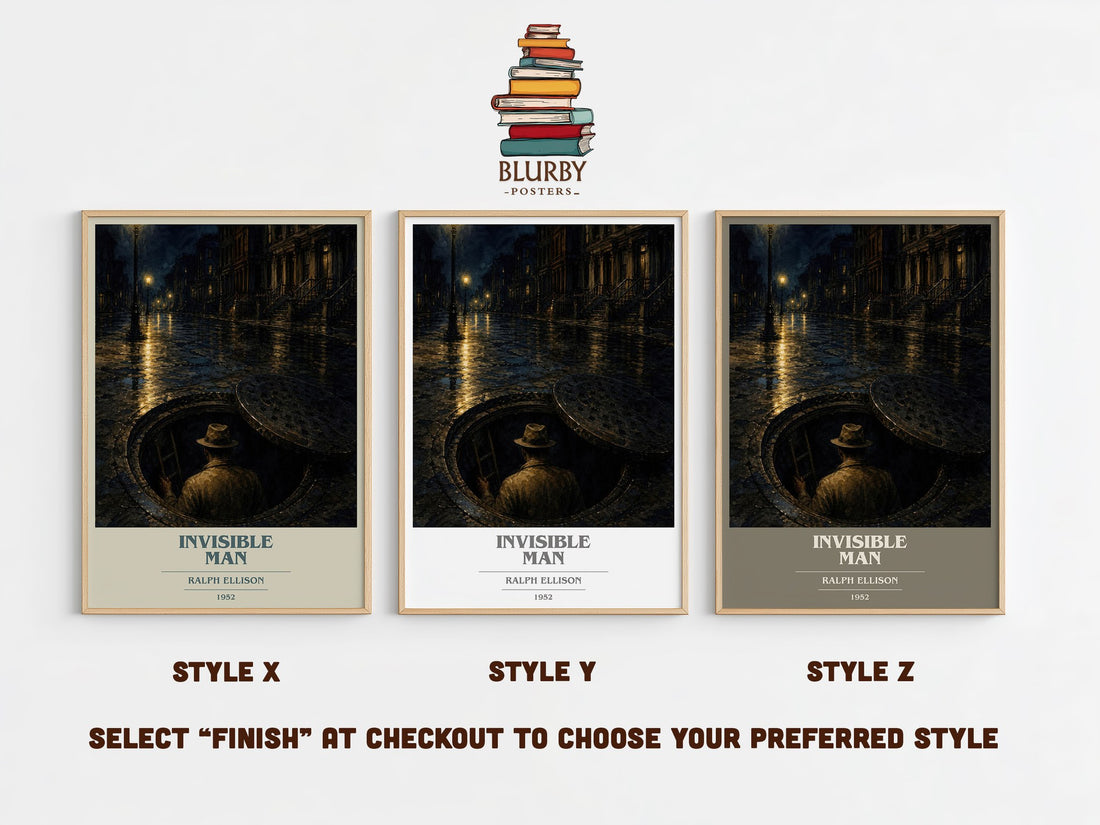 Invisible Man book cover print in frame leaning in hallway – literary fiction wall art (mockup)