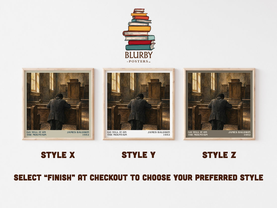 Go Tell It on the Mountain literary print in frame leaning in hallway – literary fiction wall art (mockup)