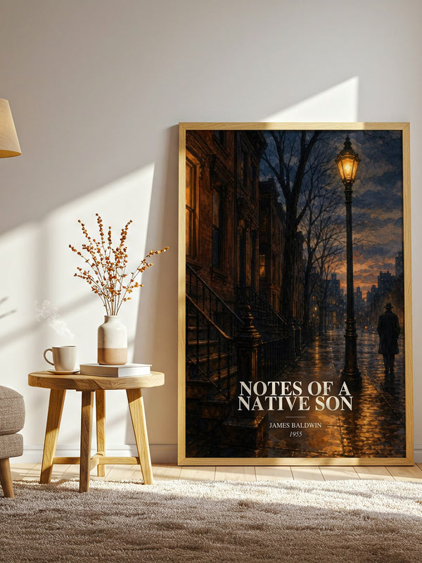 Notes of a Native Son watercolour print in frame leaning in hallway – non fiction wall art