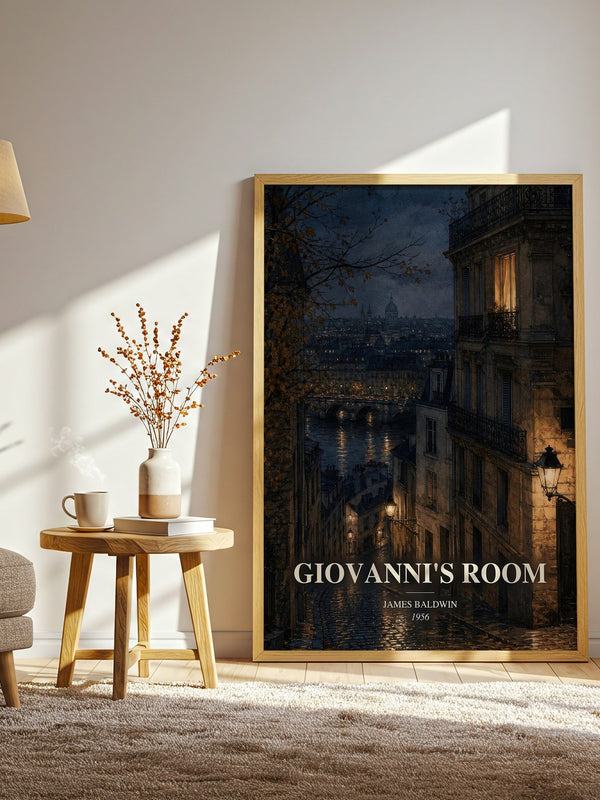 Giovanni's Room watercolour print in frame leaning in hallway – literary fiction wall art