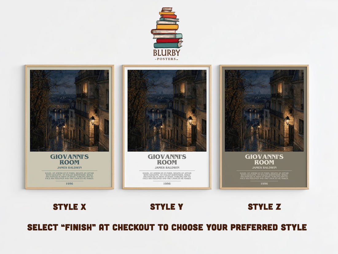Giovanni's Room bookish print in frame leaning in hallway – literary fiction wall art (mockup)