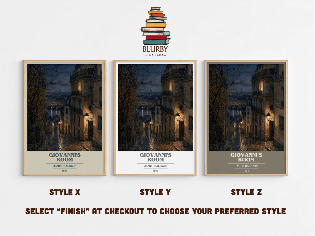 Giovanni's Room book cover print in frame leaning in hallway – literary fiction wall art (mockup)
