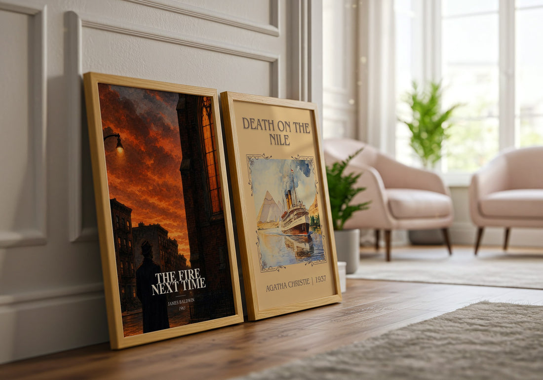 The Fire Next Time watercolour print framed by window – literary home decor