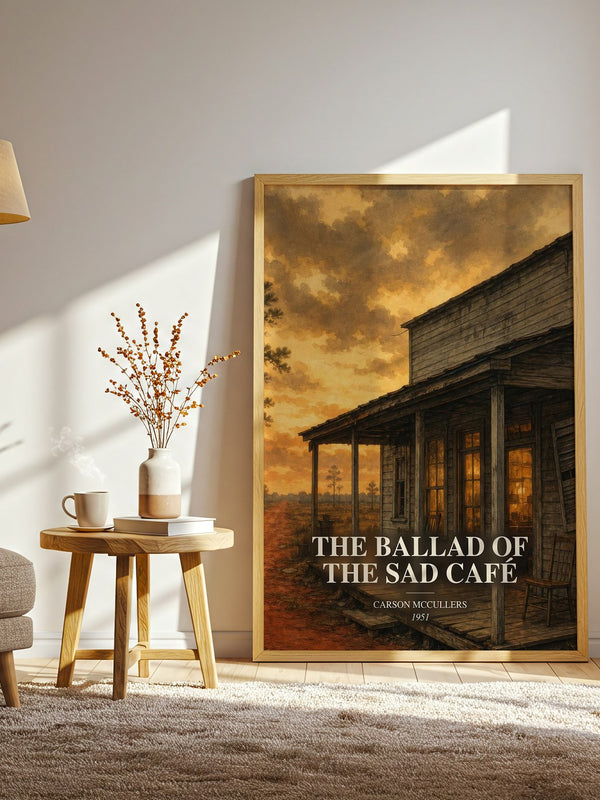 The Ballad of the Sad Café watercolour print in frame leaning in hallway – literary fiction wall art