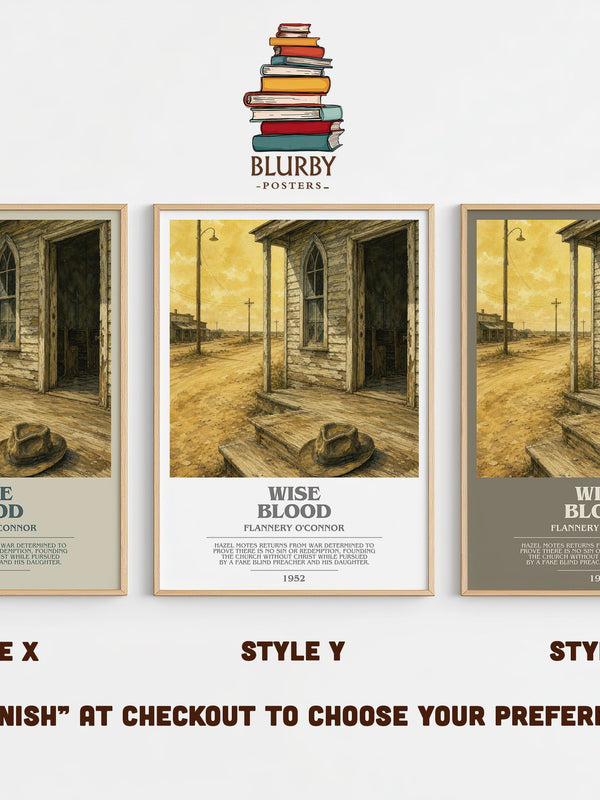 Wise Blood bookish print in frame leaning in hallway – literary fiction wall art