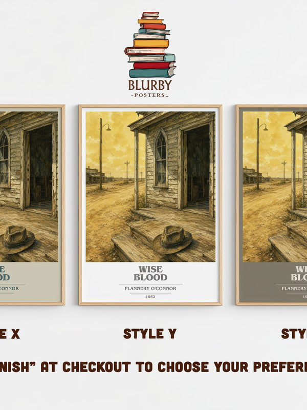 Wise Blood book cover print in frame leaning in hallway – literary fiction wall art
