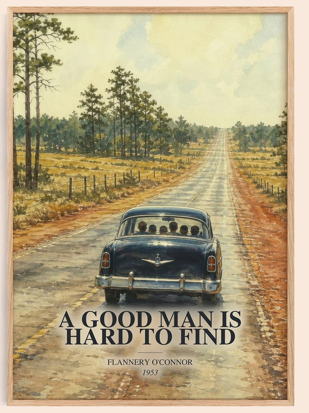 A Good Man Is Hard to Find watercolour book poster by Flannery O'Connor – framed literary art print