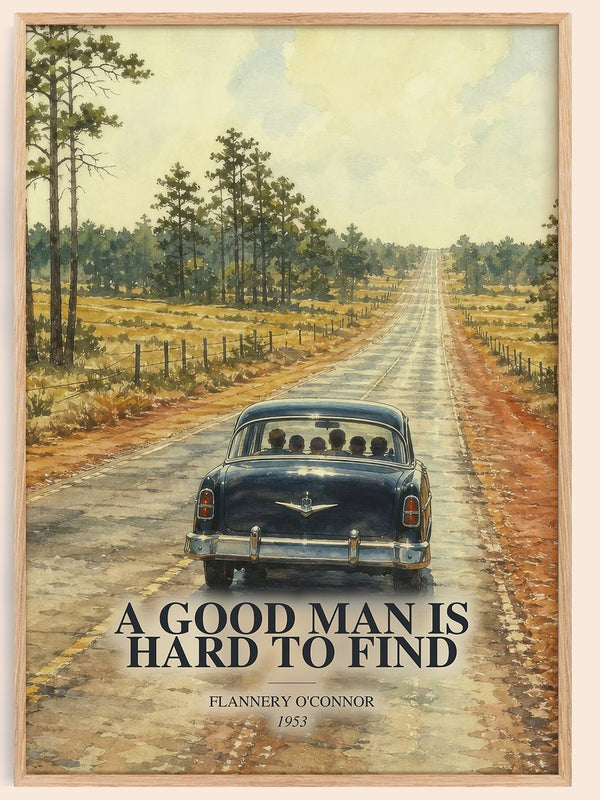 A Good Man Is Hard to Find watercolour book poster by Flannery O'Connor – framed literary art print
