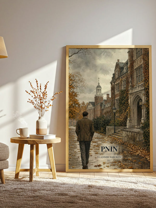 Pnin watercolour print in frame leaning in hallway – literary fiction wall art