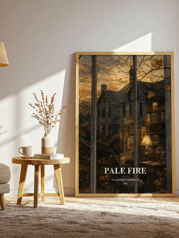 Pale Fire watercolour print in frame leaning in hallway – literary fiction wall art