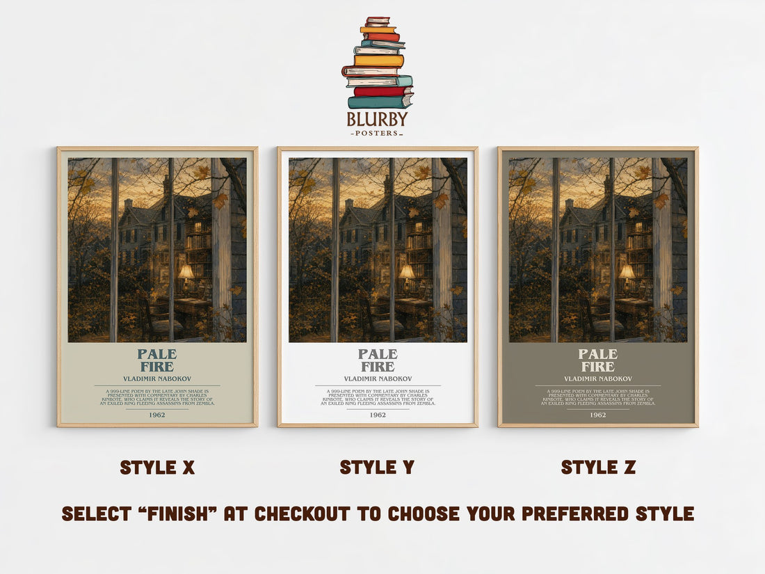 Pale Fire bookish print in frame leaning in hallway – literary fiction wall art (mockup)