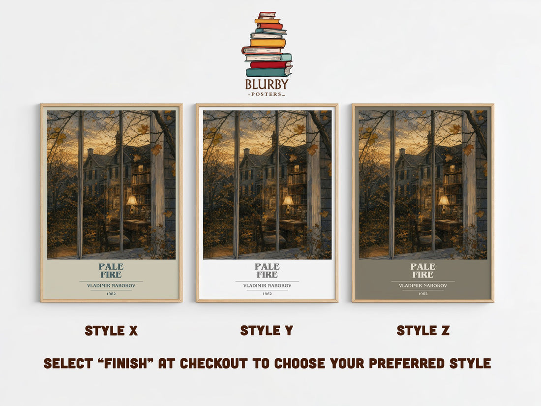 Pale Fire book cover print in frame leaning in hallway – literary fiction wall art (mockup)