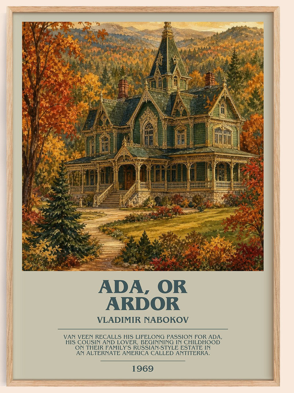 Ada, or Ardor bookish book poster by Vladimir Nabokov – framed literary art print