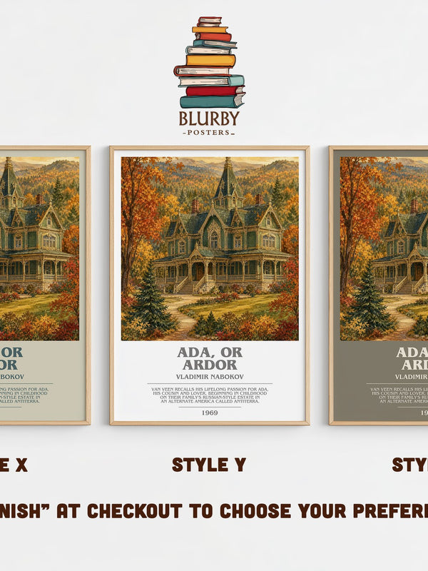 Ada, or Ardor bookish print in frame leaning in hallway – literary fiction wall art