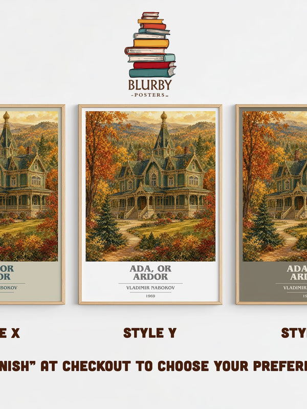 Ada, or Ardor book cover print in frame leaning in hallway – literary fiction wall art