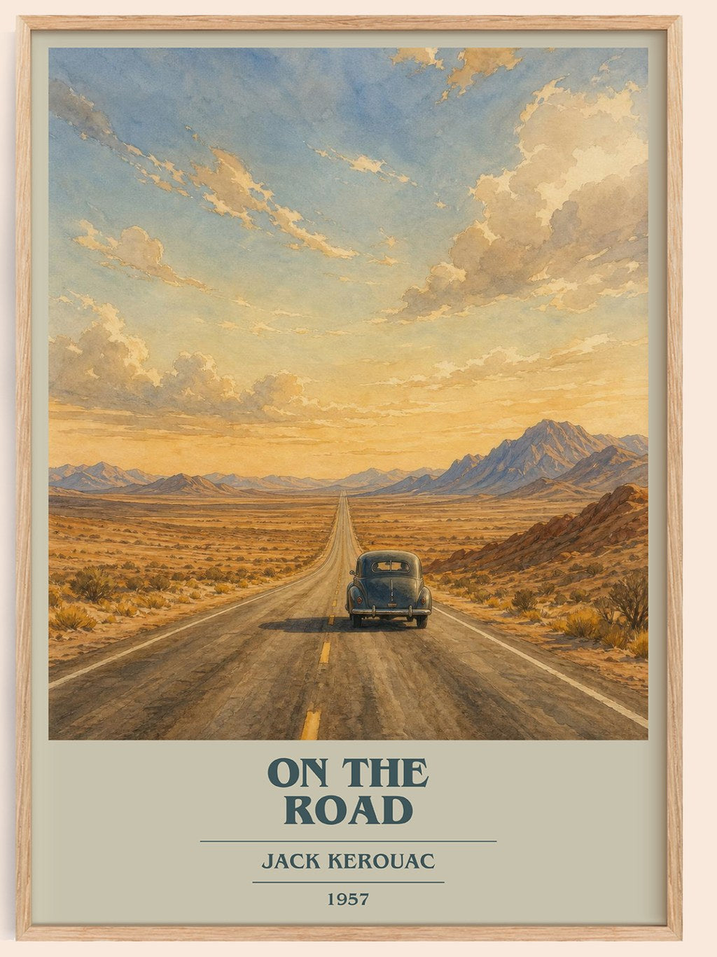 On the Road book cover book poster by Jack Kerouac – framed literary art print