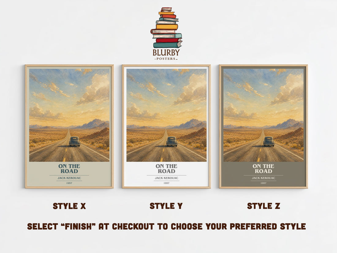 On the Road book cover print in frame leaning in hallway – literary fiction wall art (mockup)