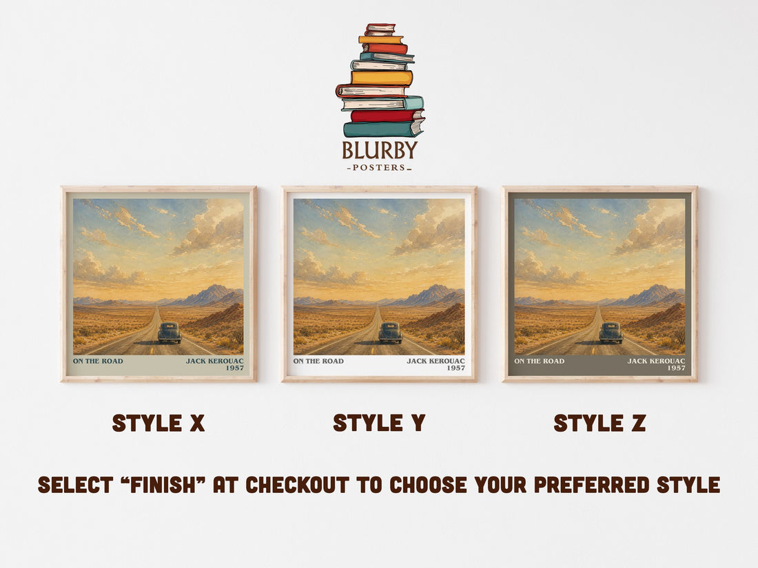 On the Road literary print in frame leaning in hallway – literary fiction wall art (mockup)
