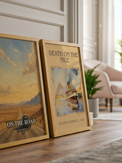 On the Road watercolour print framed by window – literary home decor