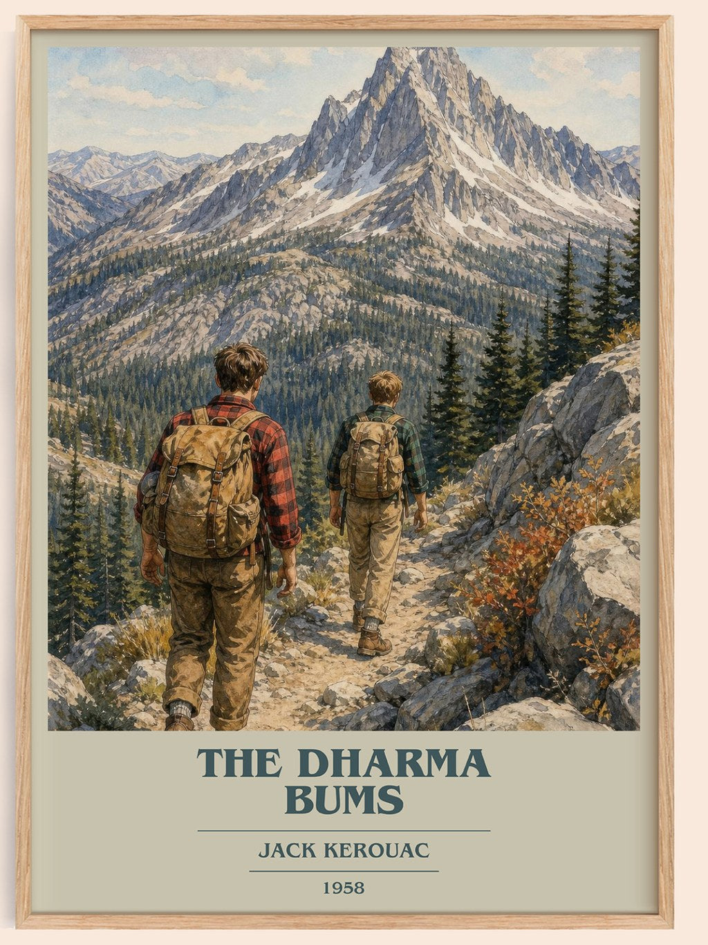 The Dharma Bums book cover book poster by Jack Kerouac – framed literary art print