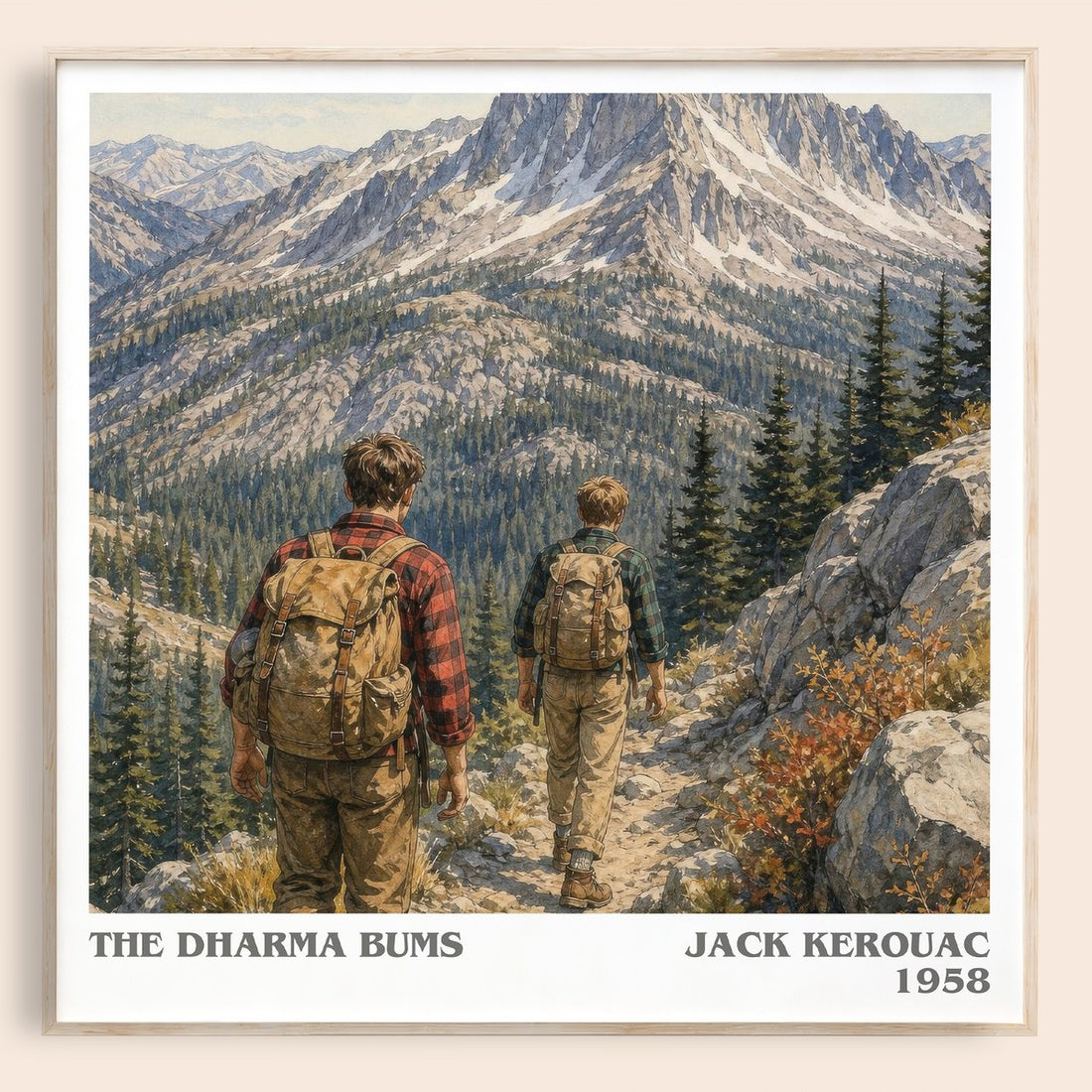 The Dharma Bums literary book poster by Jack Kerouac – framed literary art print
