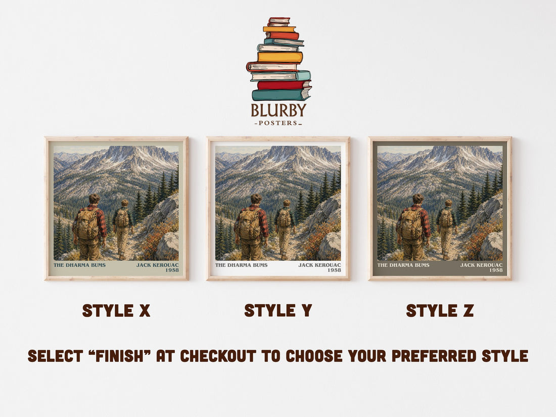 The Dharma Bums literary print in frame leaning in hallway – literary fiction wall art (mockup)