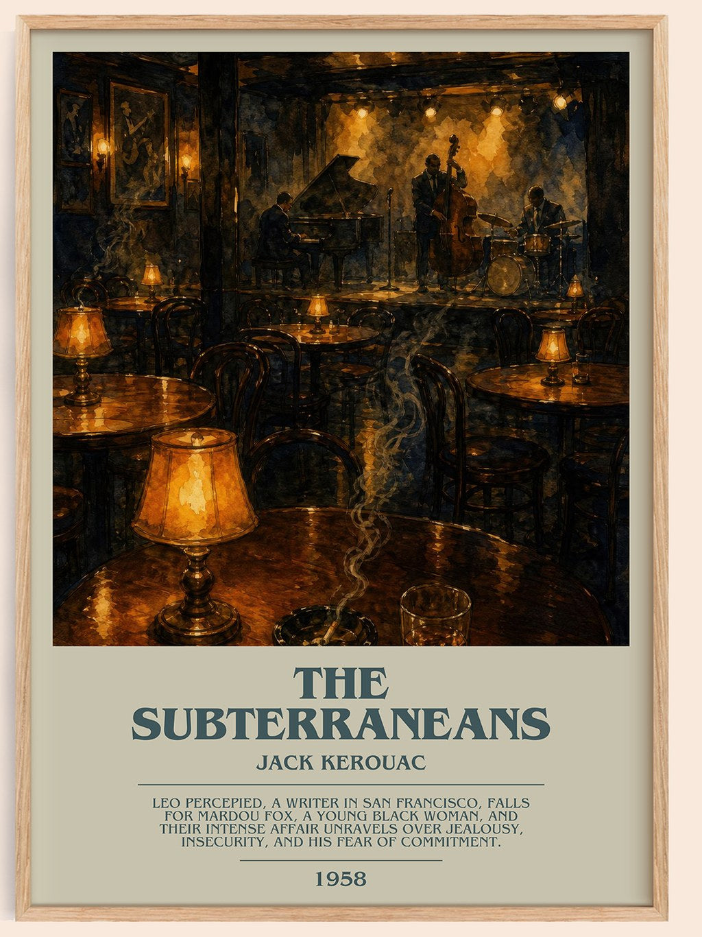 The Subterraneans bookish book poster by Jack Kerouac – framed literary art print