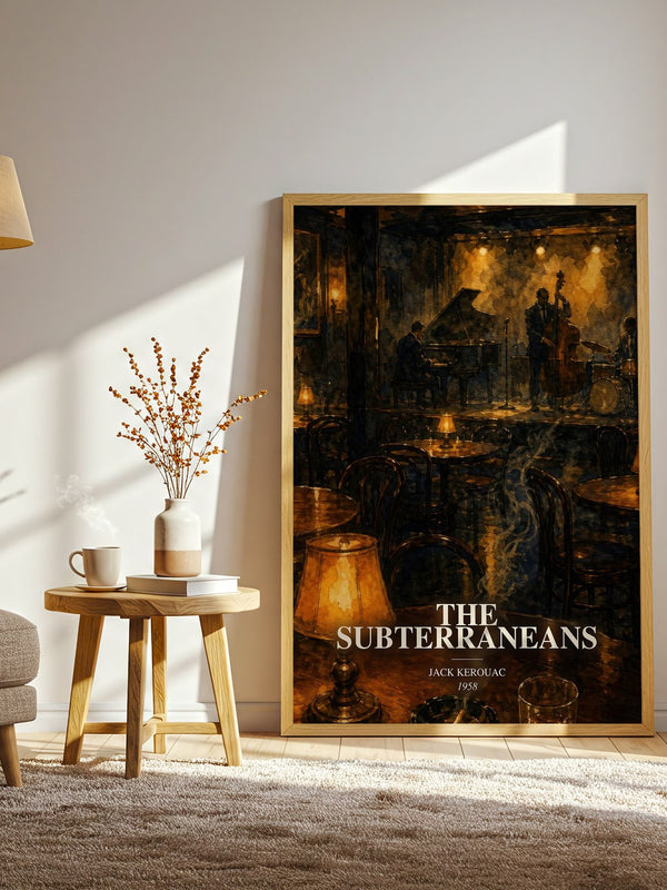 The Subterraneans watercolour print in frame leaning in hallway – literary fiction wall art