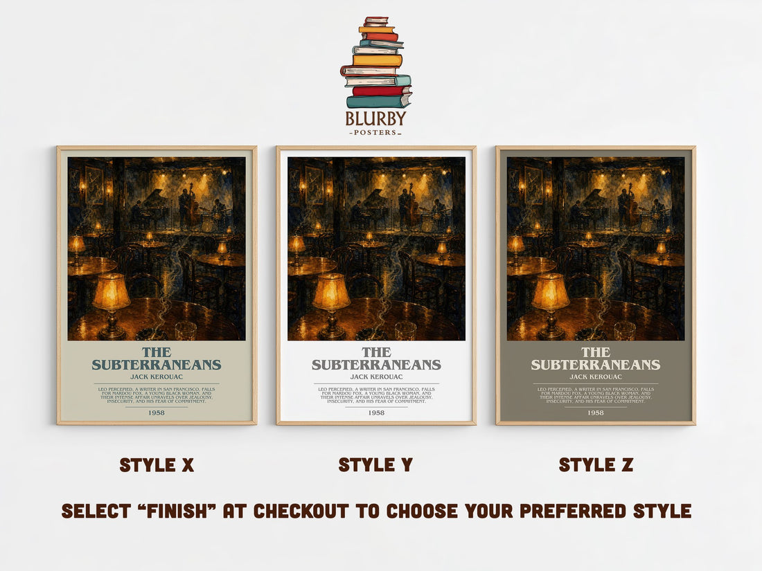 The Subterraneans bookish print in frame leaning in hallway – literary fiction wall art (mockup)