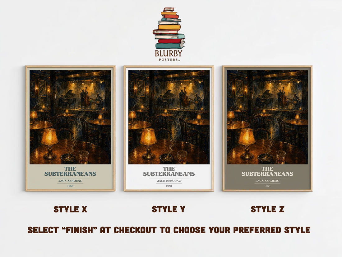The Subterraneans book cover print in frame leaning in hallway – literary fiction wall art (mockup)