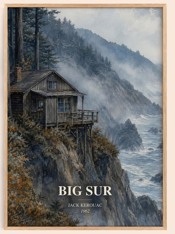 Big Sur watercolour book poster by Jack Kerouac – framed literary art print
