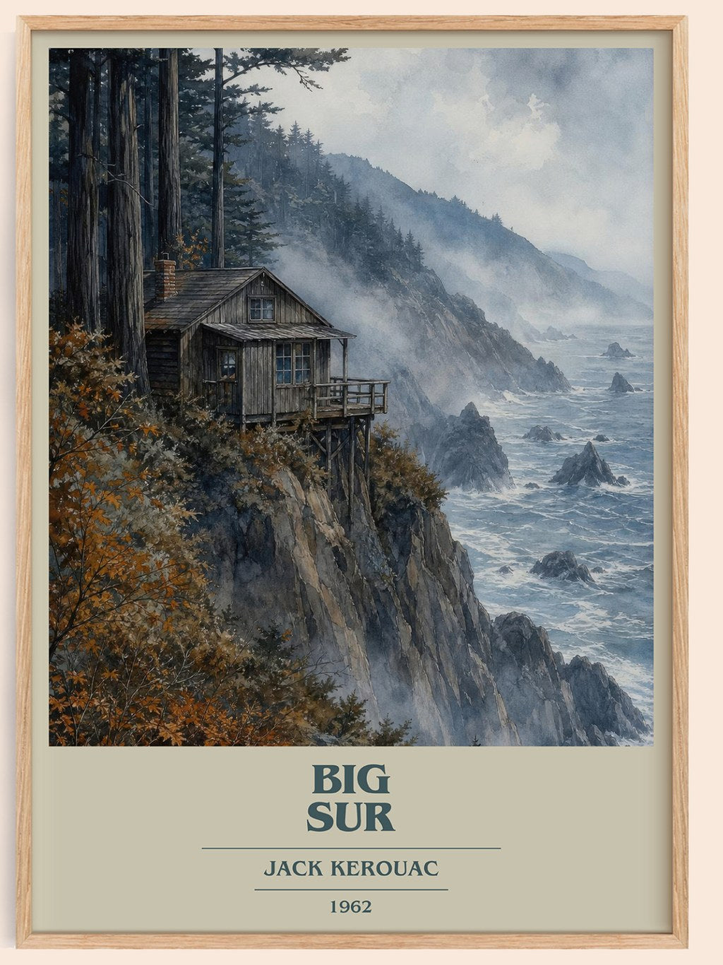 Big Sur book cover book poster by Jack Kerouac – framed literary art print