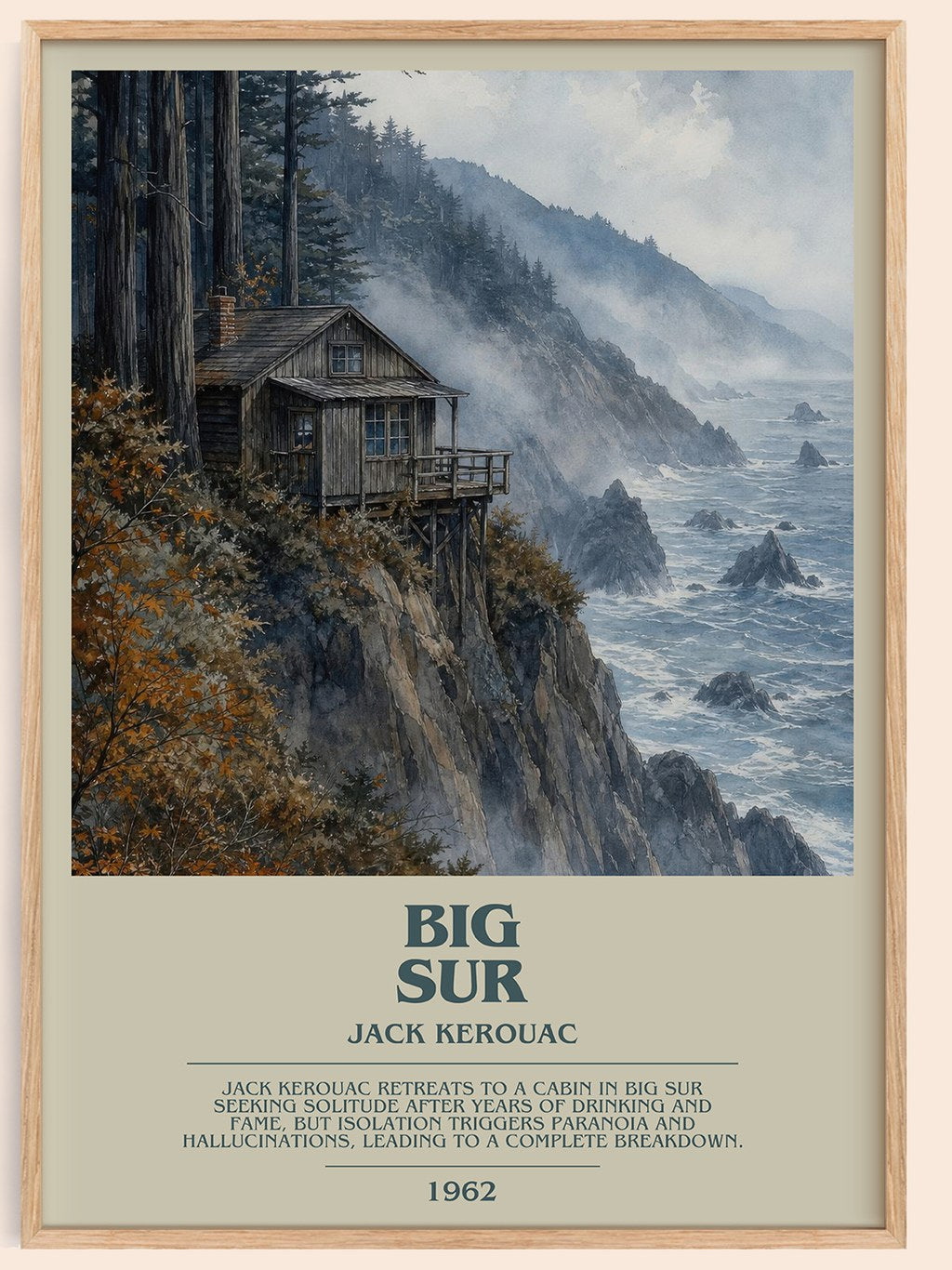 Big Sur bookish book poster by Jack Kerouac – framed literary art print