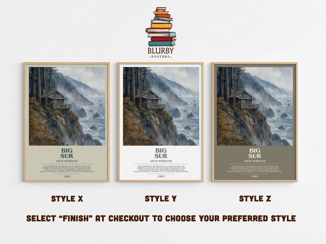 Big Sur bookish print in frame leaning in hallway – literary fiction wall art (mockup)